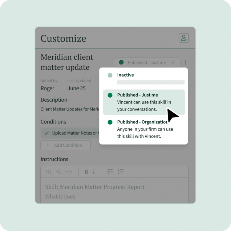 Vincent by Clio - Customization for how  your firm actually works